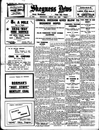 cover page of Skegness News published on August 2, 1939
