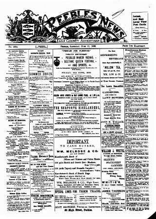 cover page of Peebles News published on June 13, 1908