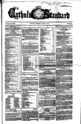 cover page of Weekly Register and Catholic Standard published on May 22, 1852