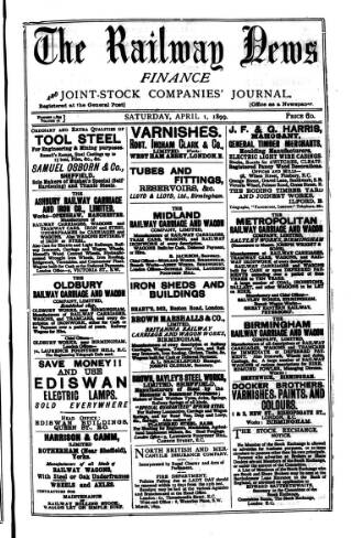 cover page of Railway News published on April 1, 1899