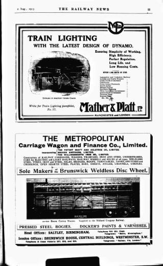 cover page of Railway News published on August 2, 1913