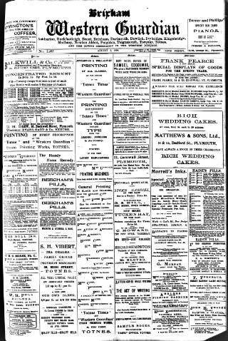cover page of Brixham Western Guardian published on August 2, 1906