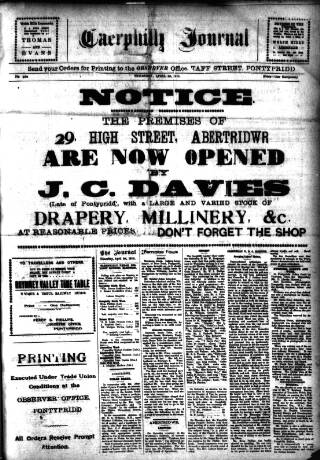 cover page of Caerphilly Journal published on April 1, 1915
