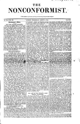 cover page of Nonconformist published on August 2, 1843