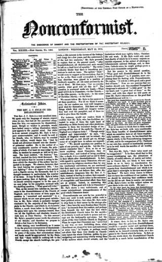 cover page of Nonconformist published on May 22, 1872