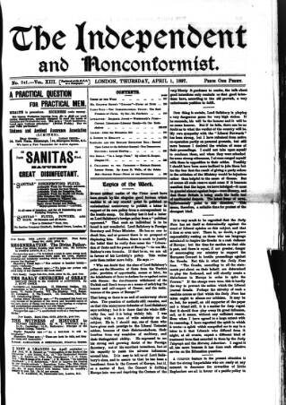 cover page of Nonconformist published on April 1, 1897