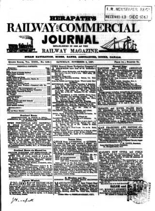 cover page of Herapath's Railway Journal published on November 2, 1867