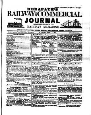 cover page of Herapath's Railway Journal published on April 1, 1876