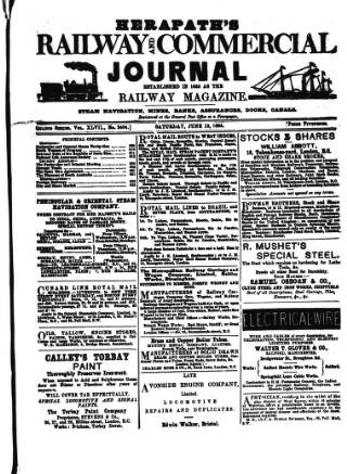 cover page of Herapath's Railway Journal published on June 13, 1885