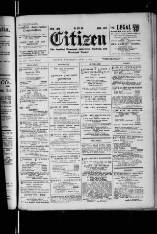 cover page of Citizen (London) published on April 1, 1914