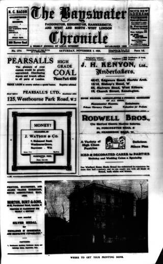 cover page of Bayswater Chronicle published on November 2, 1929