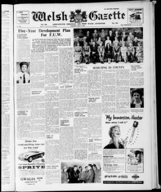 cover page of Welsh Gazette published on May 22, 1958