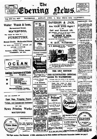 cover page of Evening News (Waterford) published on April 1, 1912