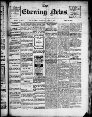 cover page of Evening News (Waterford) published on April 1, 1919