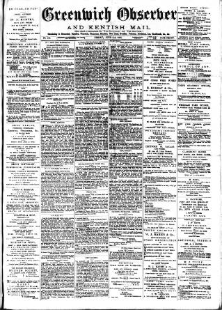 cover page of Greenwich and Deptford Observer published on June 13, 1884