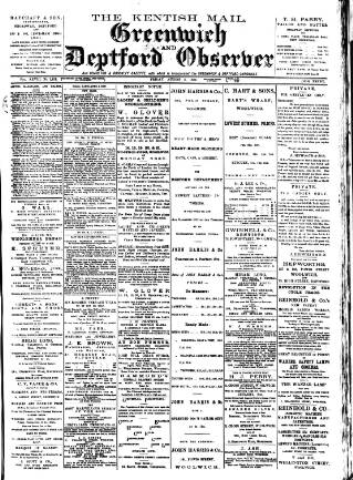 cover page of Greenwich and Deptford Observer published on August 2, 1889