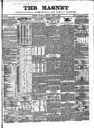cover page of Magnet (London) published on April 1, 1850