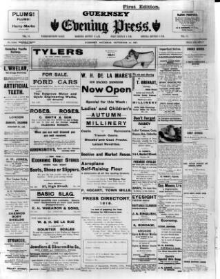 cover page of Guernsey Evening Press and Star published on September 22, 1917