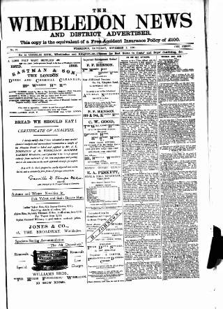 cover page of Wimbledon News published on November 2, 1895
