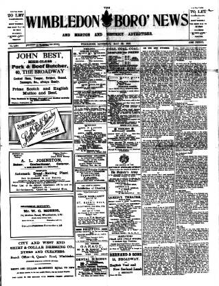 cover page of Wimbledon News published on May 22, 1915