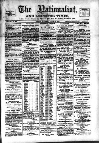 cover page of Carlow Nationalist published on August 2, 1890