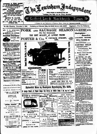 cover page of Lewisham Borough News published on November 2, 1899