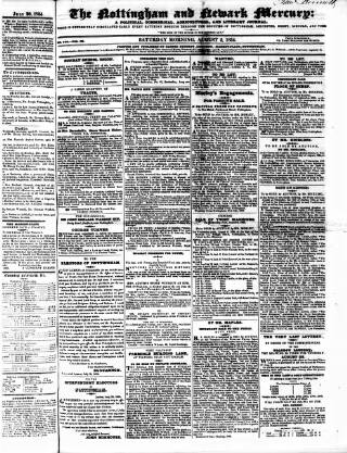 cover page of Nottingham and Newark Mercury published on August 2, 1834