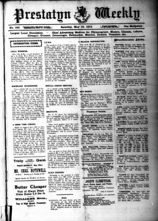 cover page of Prestatyn Weekly published on May 22, 1915