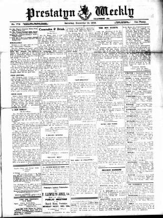 cover page of Prestatyn Weekly published on December 13, 1919