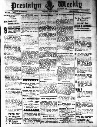 cover page of Prestatyn Weekly published on April 1, 1922
