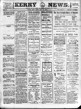 cover page of Kerry News published on May 22, 1908