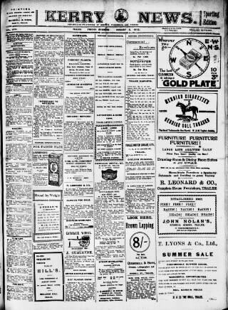 cover page of Kerry News published on August 2, 1912