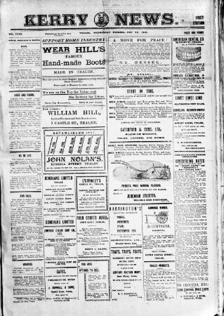 cover page of Kerry News published on May 22, 1918