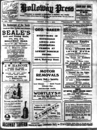 cover page of Holloway Press published on April 1, 1922
