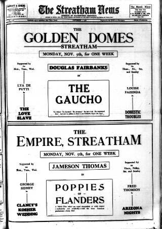 cover page of Streatham News published on November 2, 1928