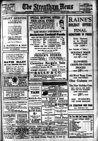 cover page of Streatham News published on August 2, 1929