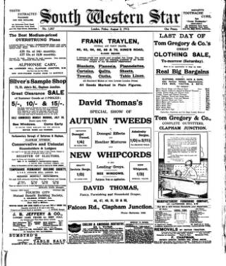 cover page of South Western Star published on August 2, 1912