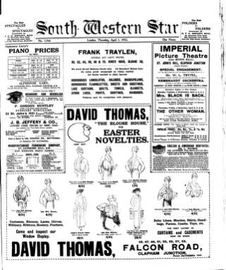 cover page of South Western Star published on April 1, 1915
