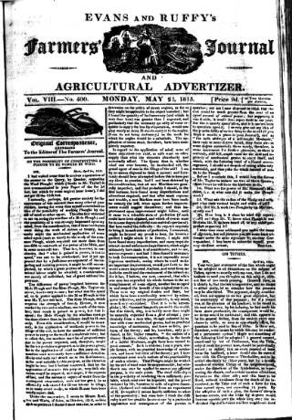 cover page of Evans and Ruffy's Farmer's Journal published on May 22, 1815