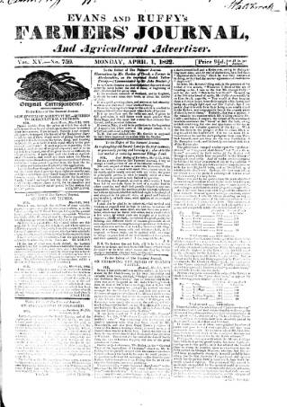 cover page of Evans and Ruffy's Farmer's Journal published on April 1, 1822