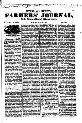 cover page of Evans and Ruffy's Farmer's Journal published on June 13, 1831