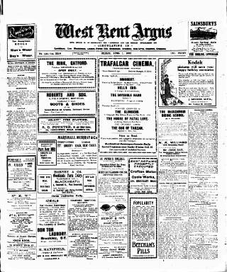 cover page of West Kent Argus and Borough of Lewisham News published on April 1, 1921
