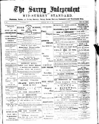 cover page of Surrey Independent and Wimbledon Mercury published on May 22, 1886