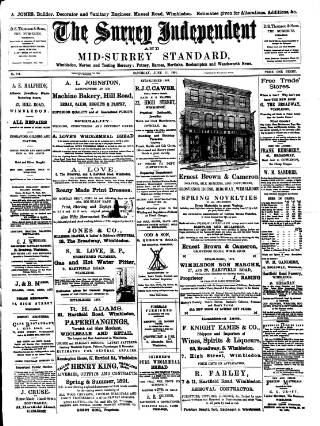 cover page of Surrey Independent and Wimbledon Mercury published on June 13, 1891