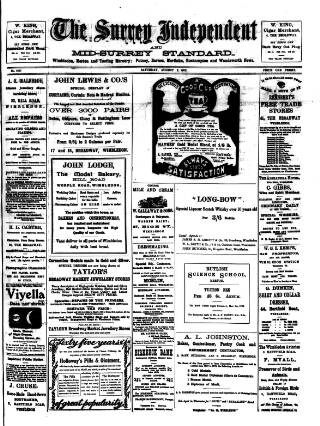 cover page of Surrey Independent and Wimbledon Mercury published on August 2, 1902