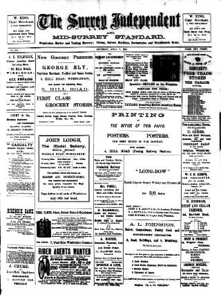 cover page of Surrey Independent and Wimbledon Mercury published on April 1, 1905