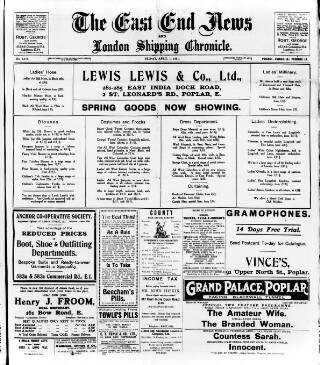 cover page of East End News and London Shipping Chronicle published on April 1, 1921