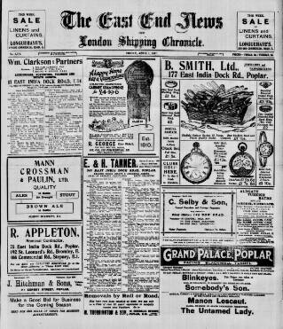 cover page of East End News and London Shipping Chronicle published on April 1, 1927