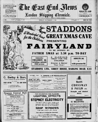 cover page of East End News and London Shipping Chronicle published on November 2, 1934