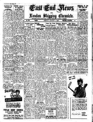 cover page of East End News and London Shipping Chronicle published on August 2, 1946
